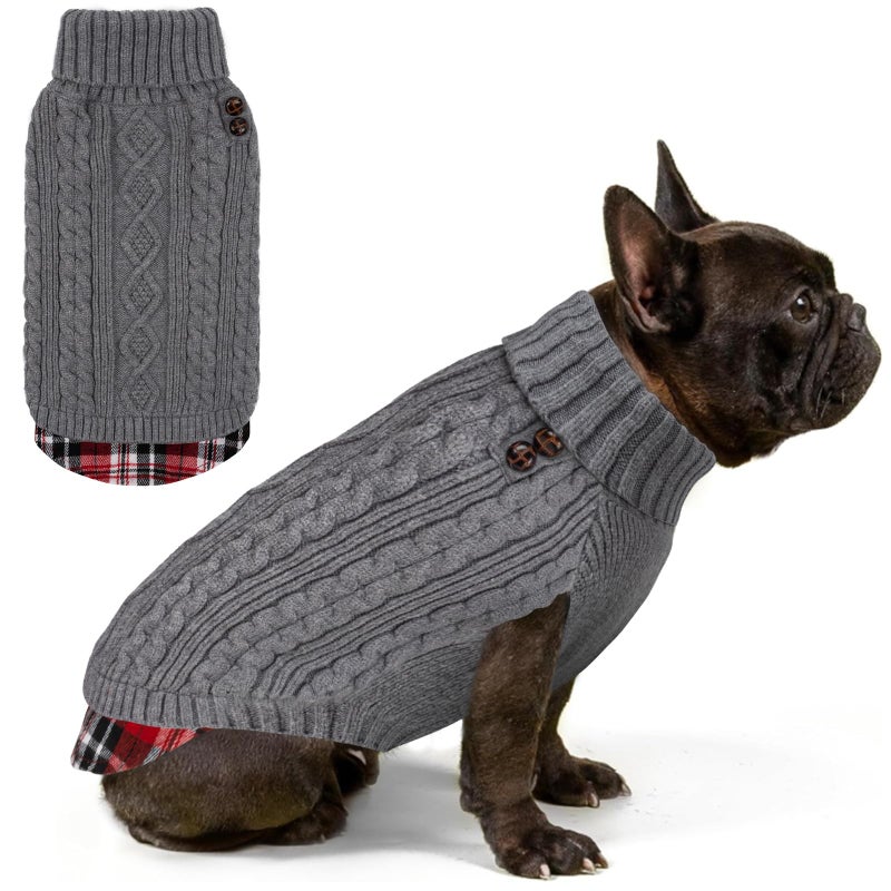 KYEESE Dog Sweater Soft Pullover Dog Sweaters for Medium Dogs Boy Warm Turtleneck Medium Dogs Sweater Stretchy Knitwear Cat Clothes with Gingham Patchwork Thick Pet Coat for Fall Winter Cold Weather - Image 1